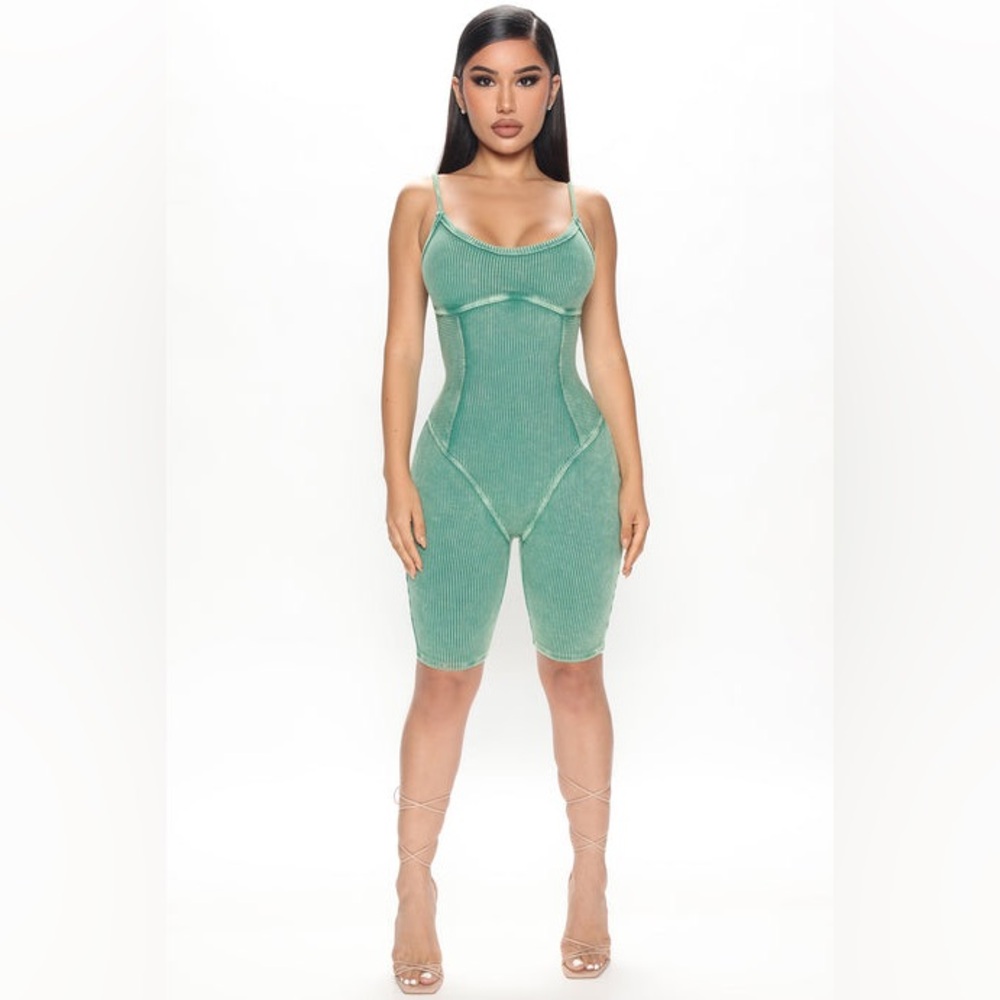FashionNova Always Reliable Ribbed Romper - Green